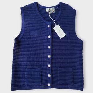 Joie Knit Vest Womens 1X Navy Button Down Slinky Heavyweight Nautical Old Money